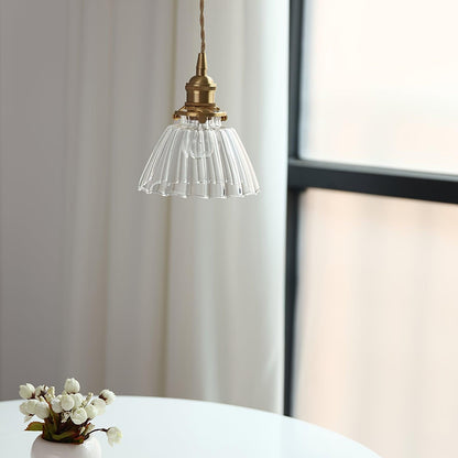 Glass Drop Pendant with Brass Hardware – Hanging Light for Countertops & Tables – Adjustable Suspension – E26 Socket – Transparent Dome Fixt