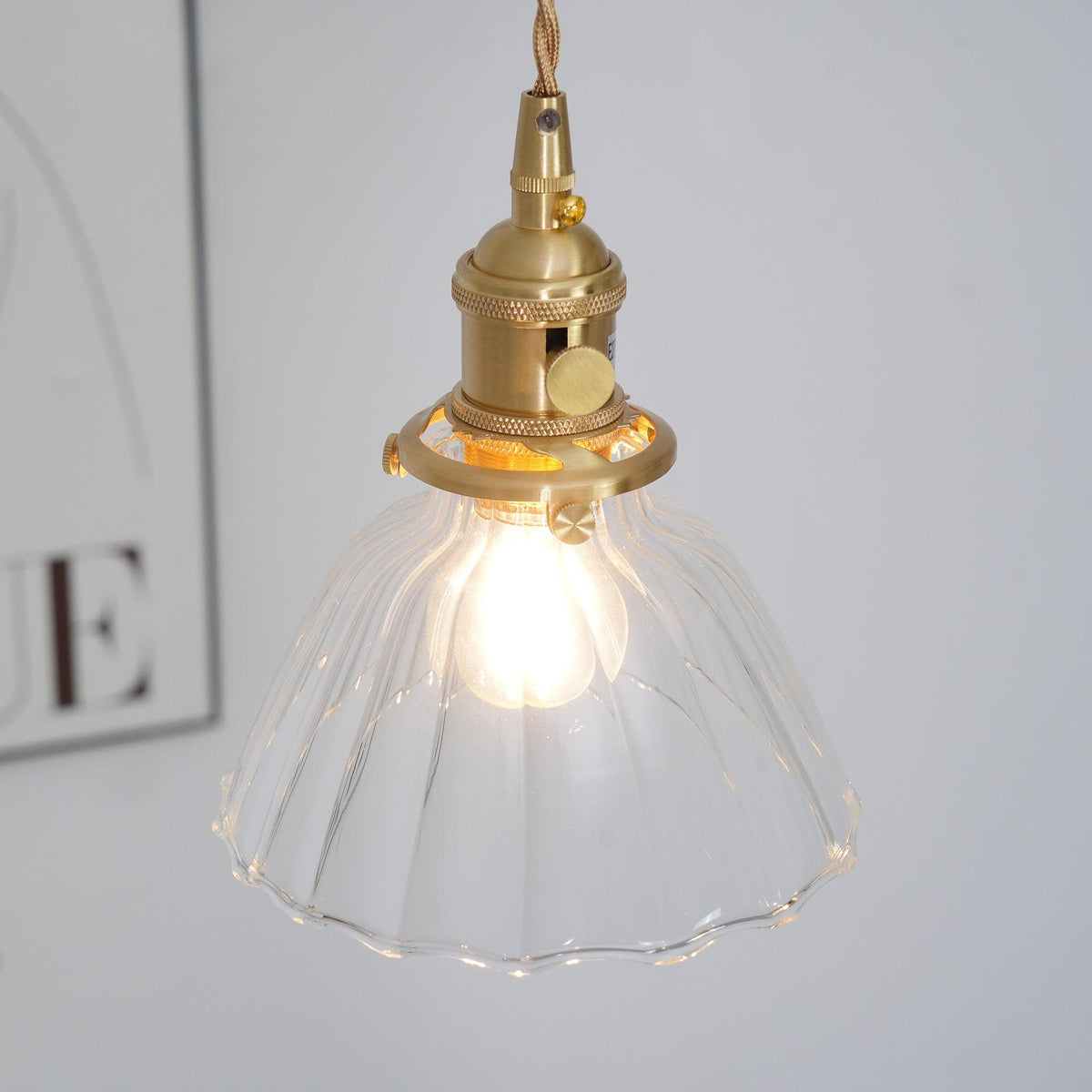 Glass Drop Pendant with Brass Hardware – Hanging Light for Countertops & Tables – Adjustable Suspension – E26 Socket – Transparent Dome Fixt