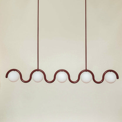 Modern Linear Chandelier with Curved Metal Frame & Glass Sphere – Art Nouveau Pendant Light for Dining Room