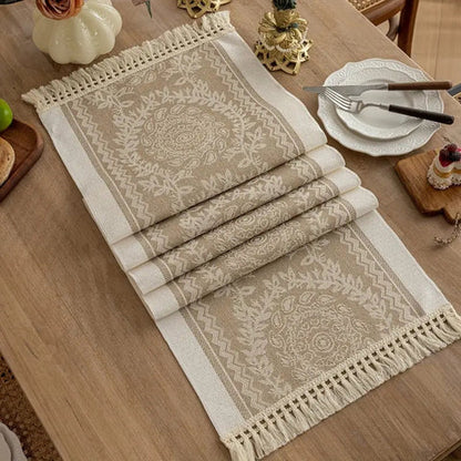 Luxe Linen Table Runner - Soft Woven Cotton Blend, Vintage Charm