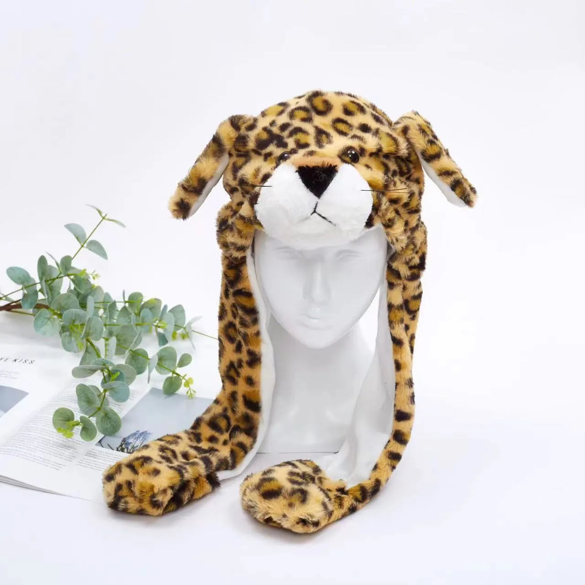 Plush Hat with Pop-Up Ears for Kids & Adults – Interactive Cosplay Beanie with Squeeze Paws | Fun Winter Accessory for Parties, Christmas