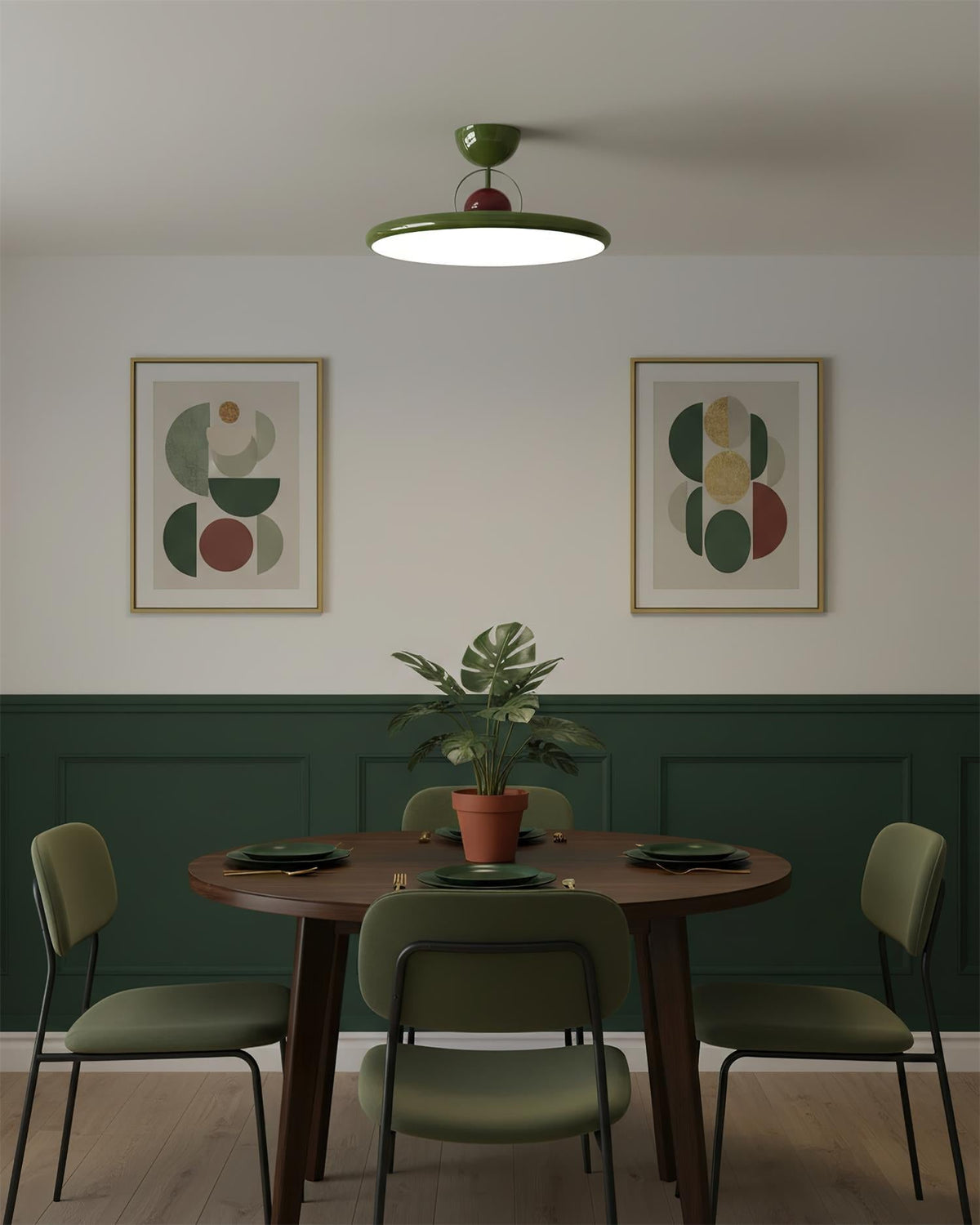 Flush Mount LED Overhead Light for Kitchen, Dining Room & Hallway – Metal Fixture in Chrome, Green or Beige Finish – 16-20 in Dimmable Ambie