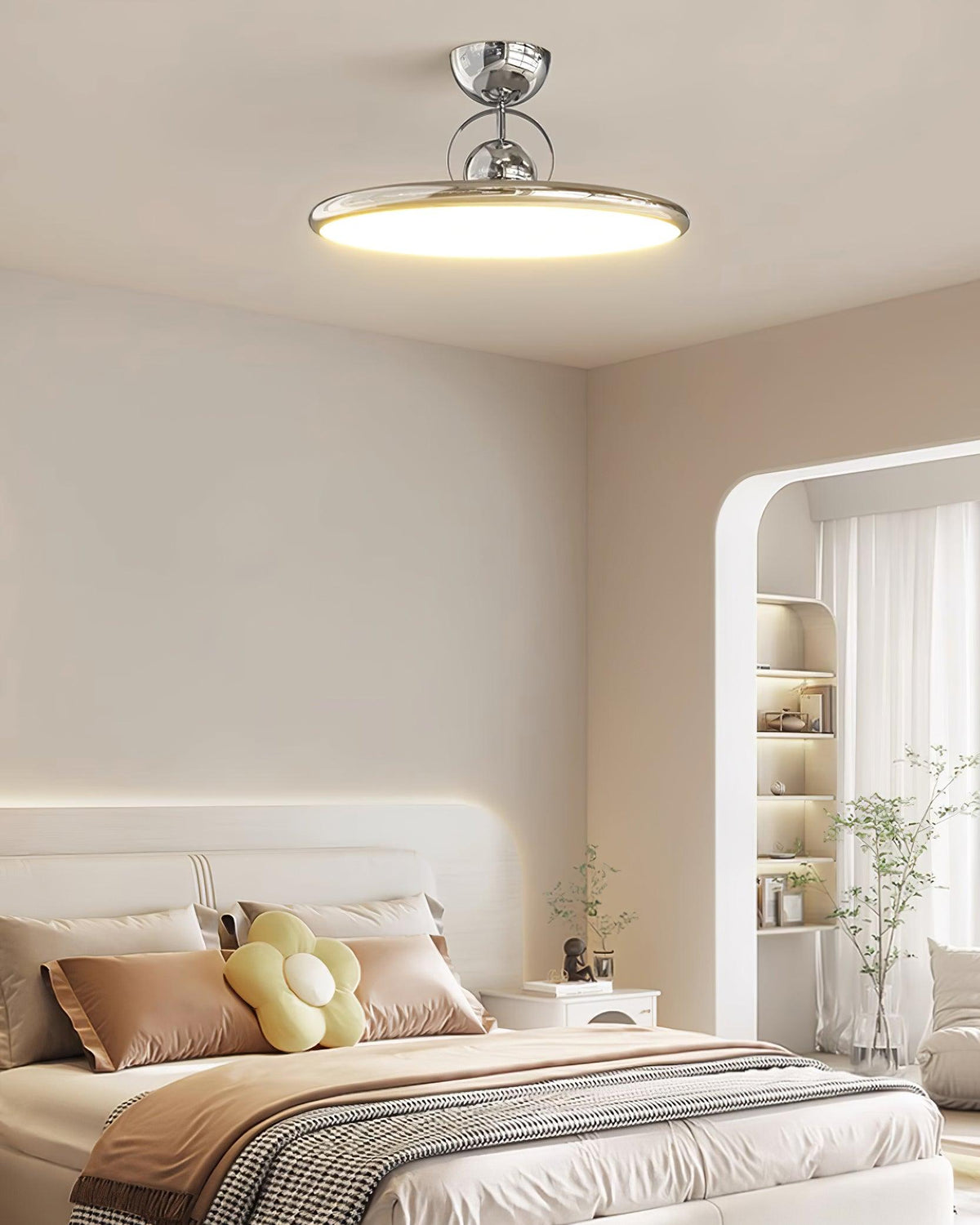 Flush Mount LED Overhead Light for Kitchen, Dining Room & Hallway – Metal Fixture in Chrome, Green or Beige Finish – 16-20 in Dimmable Ambie