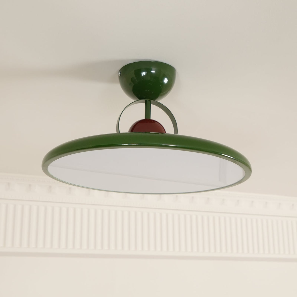 Flush Mount LED Overhead Light for Kitchen, Dining Room & Hallway – Metal Fixture in Chrome, Green or Beige Finish – 16-20 in Dimmable Ambie