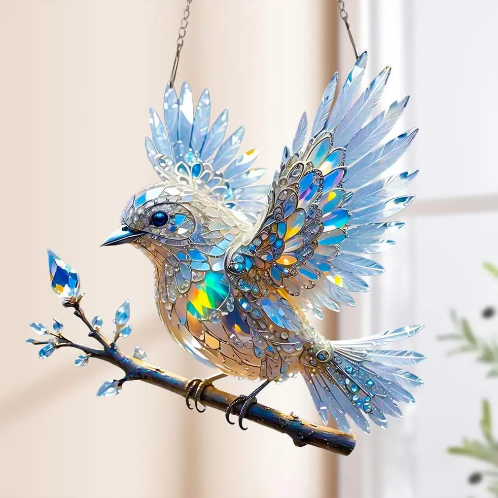 Acrylic Prism Bird Ornament Blue 8 Inch Window Rainbow Maker Light Refraction Hanging Decor Gift for Home Living Room Conservatory Sun Catch