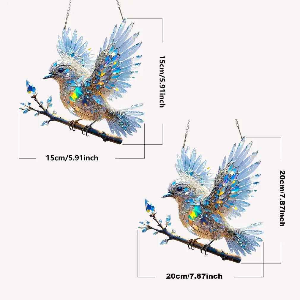 Acrylic Prism Bird Ornament Blue 8 Inch Window Rainbow Maker Light Refraction Hanging Decor Gift for Home Living Room Conservatory Sun Catch