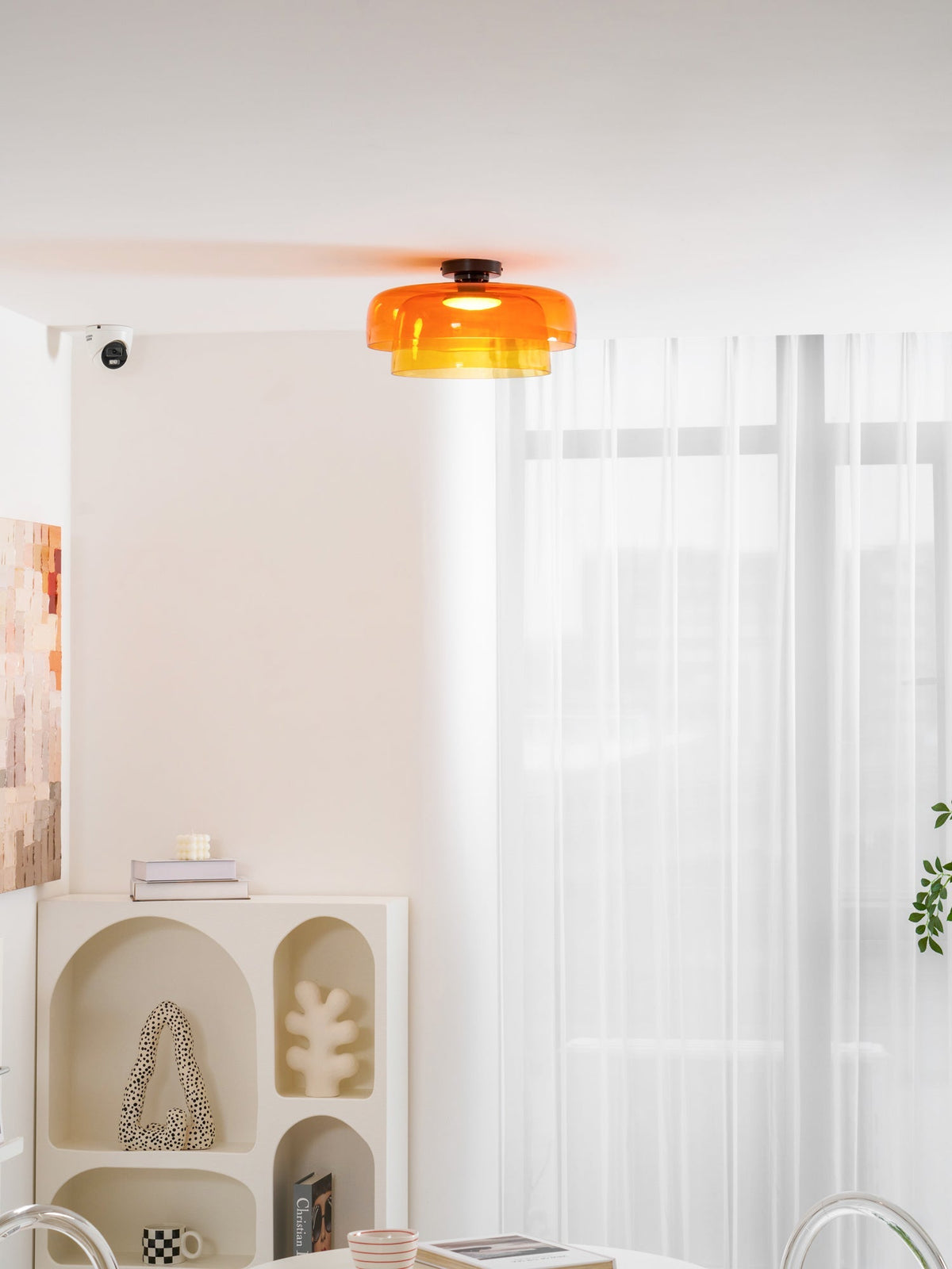 Tiered LED Flush Mount Light 16.5 in Glass Metal Indoor Fixture for Bedroom Living Room Low Ceilings Adjustable Color Temperature 3000K 4000