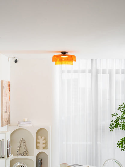 Tiered LED Flush Mount Light 16.5 in Glass Metal Indoor Fixture for Bedroom Living Room Low Ceilings Adjustable Color Temperature 3000K 4000