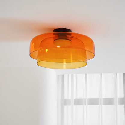 Tiered LED Flush Mount Light 16.5 in Glass Metal Indoor Fixture for Bedroom Living Room Low Ceilings Adjustable Color Temperature 3000K 4000