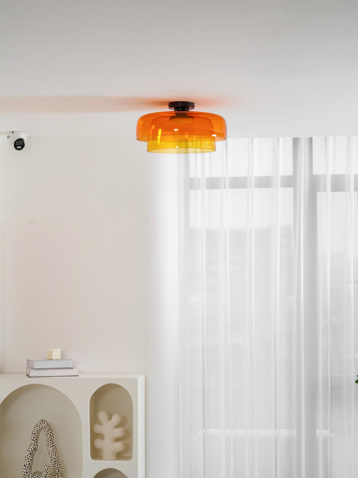 Tiered LED Flush Mount Light 16.5 in Glass Metal Indoor Fixture for Bedroom Living Room Low Ceilings Adjustable Color Temperature 3000K 4000