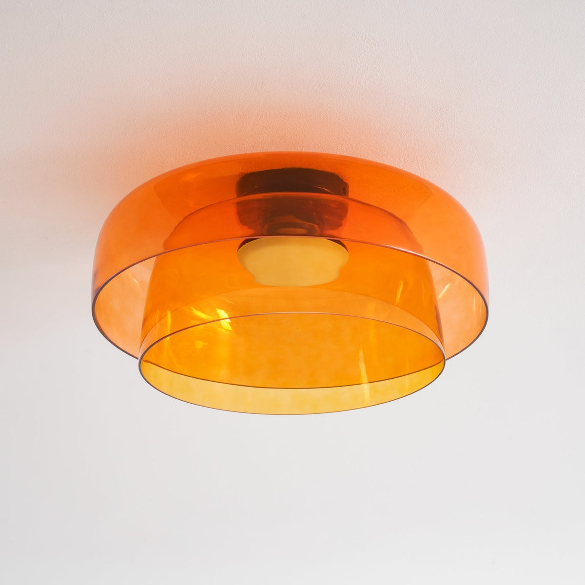 Tiered LED Flush Mount Light 16.5 in Glass Metal Indoor Fixture for Bedroom Living Room Low Ceilings Adjustable Color Temperature 3000K 4000
