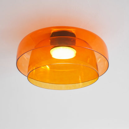 Tiered LED Flush Mount Light 16.5 in Glass Metal Indoor Fixture for Bedroom Living Room Low Ceilings Adjustable Color Temperature 3000K 4000