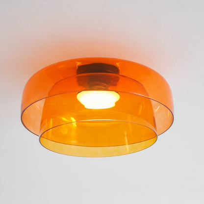 Tiered LED Flush Mount Light 16.5 in Glass Metal Indoor Fixture for Bedroom Living Room Low Ceilings Adjustable Color Temperature 3000K 4000