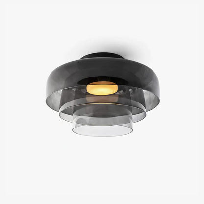 Tiered LED Flush Mount Light 16.5 in Glass Metal Indoor Fixture for Bedroom Living Room Low Ceilings Adjustable Color Temperature 3000K 4000
