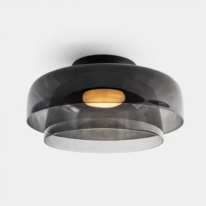 Tiered LED Flush Mount Light 16.5 in Glass Metal Indoor Fixture for Bedroom Living Room Low Ceilings Adjustable Color Temperature 3000K 4000