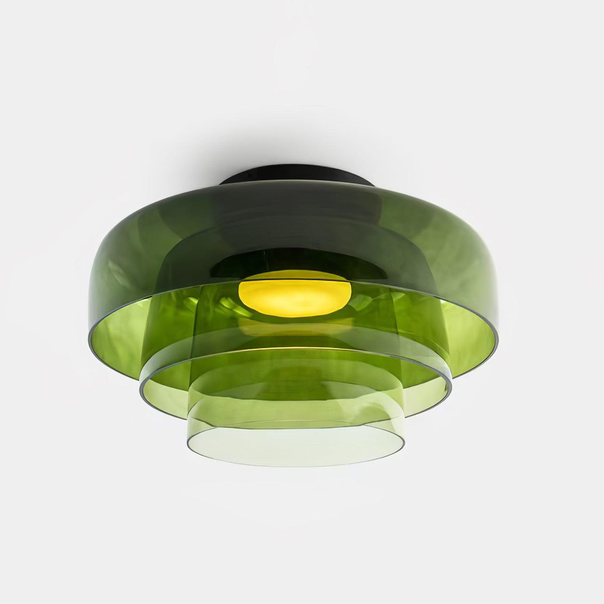 Tiered LED Flush Mount Light 16.5 in Glass Metal Indoor Fixture for Bedroom Living Room Low Ceilings Adjustable Color Temperature 3000K 4000