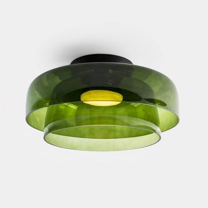 Tiered LED Flush Mount Light 16.5 in Glass Metal Indoor Fixture for Bedroom Living Room Low Ceilings Adjustable Color Temperature 3000K 4000