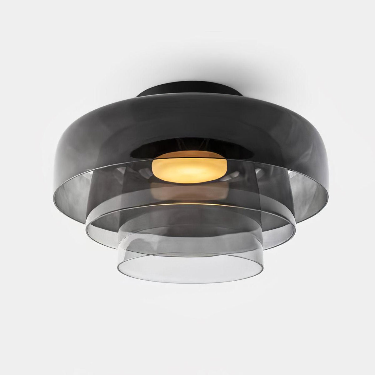 Tiered LED Flush Mount Light 16.5 in Glass Metal Indoor Fixture for Bedroom Living Room Low Ceilings Adjustable Color Temperature 3000K 4000