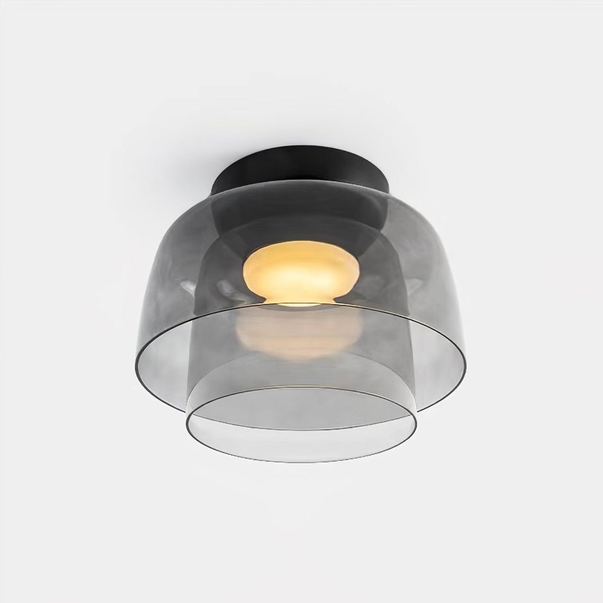 Tiered LED Flush Mount Light 16.5 in Glass Metal Indoor Fixture for Bedroom Living Room Low Ceilings Adjustable Color Temperature 3000K 4000