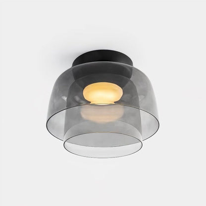 Tiered LED Flush Mount Light 16.5 in Glass Metal Indoor Fixture for Bedroom Living Room Low Ceilings Adjustable Color Temperature 3000K 4000