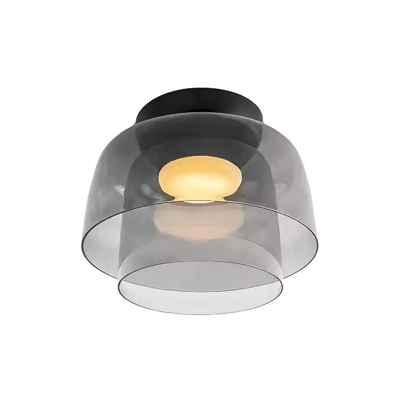 Tiered LED Flush Mount Light 16.5 in Glass Metal Indoor Fixture for Bedroom Living Room Low Ceilings Adjustable Color Temperature 3000K 4000