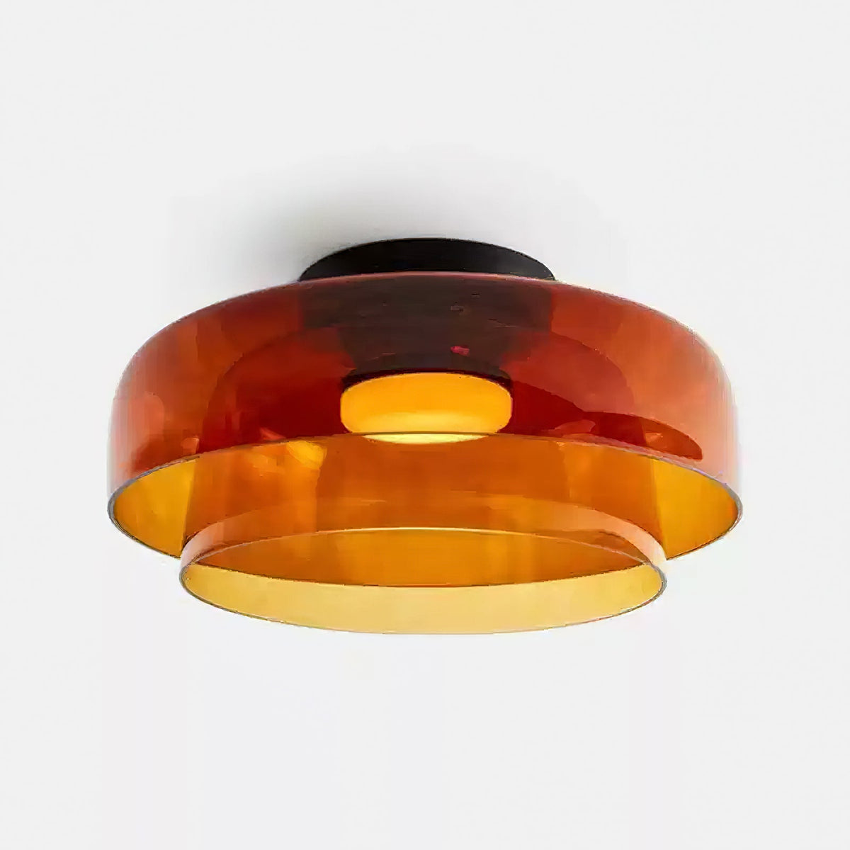 Tiered LED Flush Mount Light 16.5 in Glass Metal Indoor Fixture for Bedroom Living Room Low Ceilings Adjustable Color Temperature 3000K 4000