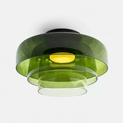 Tiered LED Flush Mount Light 16.5 in Glass Metal Indoor Fixture for Bedroom Living Room Low Ceilings Adjustable Color Temperature 3000K 4000