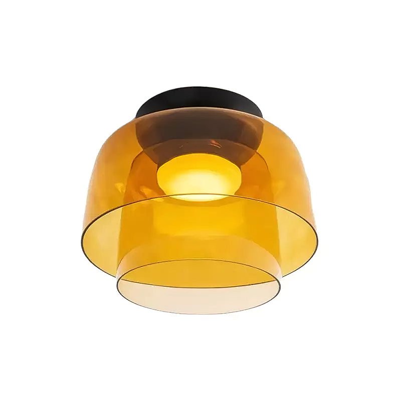 Tiered LED Flush Mount Light 16.5 in Glass Metal Indoor Fixture for Bedroom Living Room Low Ceilings Adjustable Color Temperature 3000K 4000