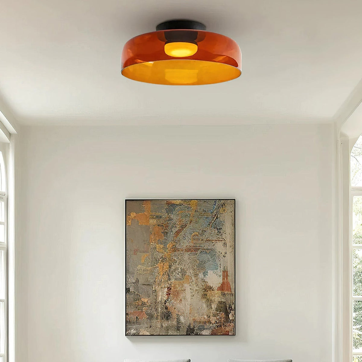 Tiered LED Flush Mount Light 16.5 in Glass Metal Indoor Fixture for Bedroom Living Room Low Ceilings Adjustable Color Temperature 3000K 4000