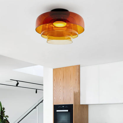 Tiered LED Flush Mount Light 16.5 in Glass Metal Indoor Fixture for Bedroom Living Room Low Ceilings Adjustable Color Temperature 3000K 4000