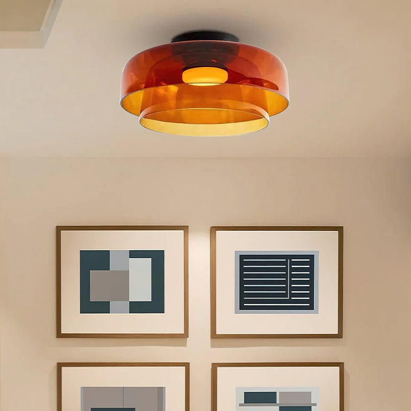 Tiered LED Flush Mount Light 16.5 in Glass Metal Indoor Fixture for Bedroom Living Room Low Ceilings Adjustable Color Temperature 3000K 4000