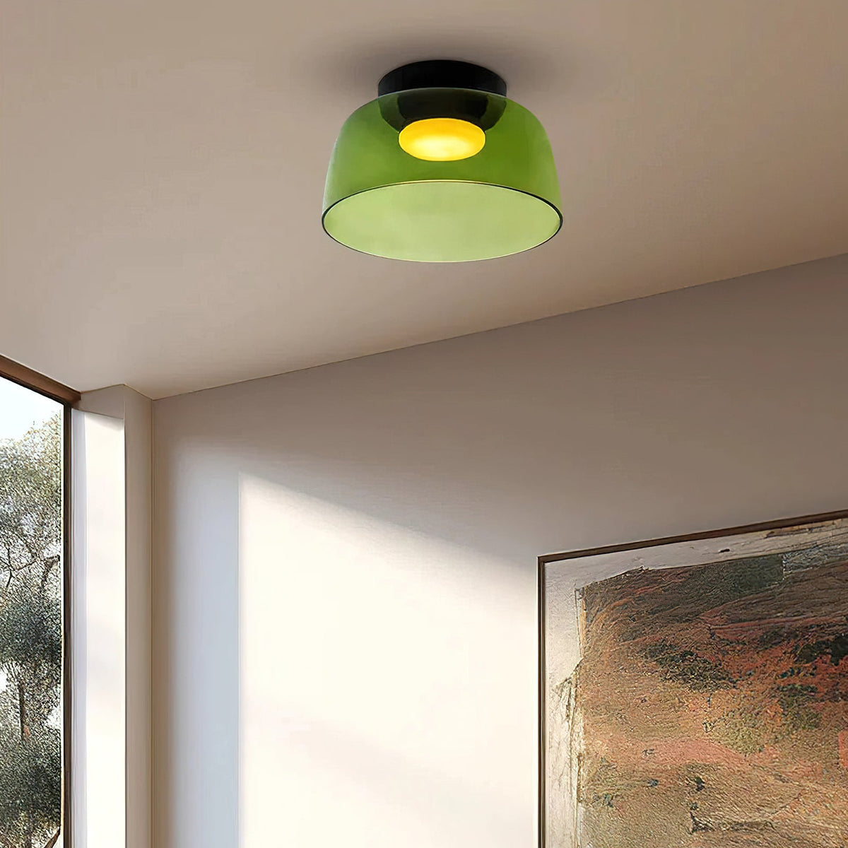 Tiered LED Flush Mount Light 16.5 in Glass Metal Indoor Fixture for Bedroom Living Room Low Ceilings Adjustable Color Temperature 3000K 4000