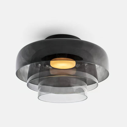 Tiered LED Flush Mount Light 16.5 in Glass Metal Indoor Fixture for Bedroom Living Room Low Ceilings Adjustable Color Temperature 3000K 4000