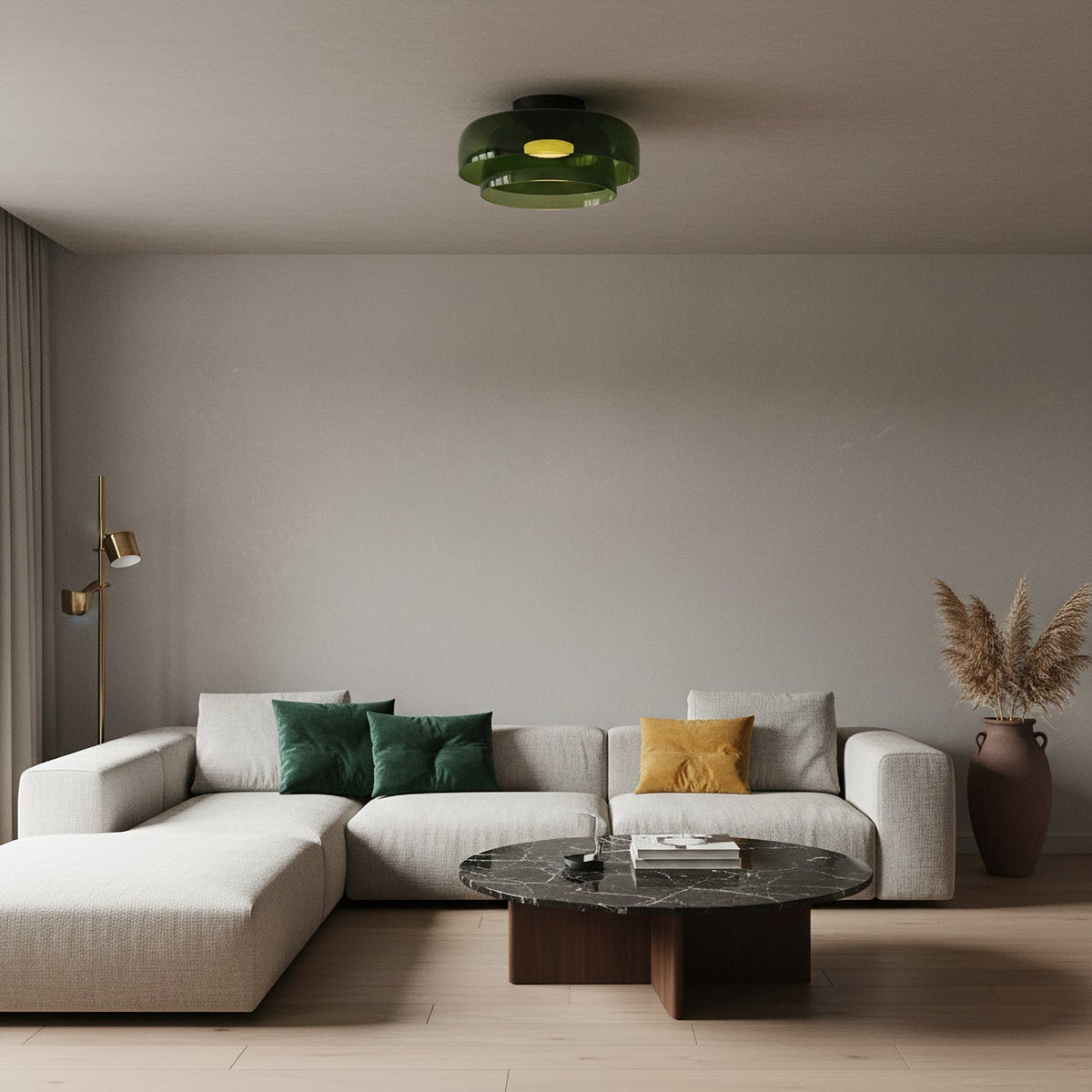 Multi-Tier Glass LED Overhead Light 13–16 Inch Green for Bedroom Living Room Hallway Contemporary Flush Mount Fixture 10W Dimmable