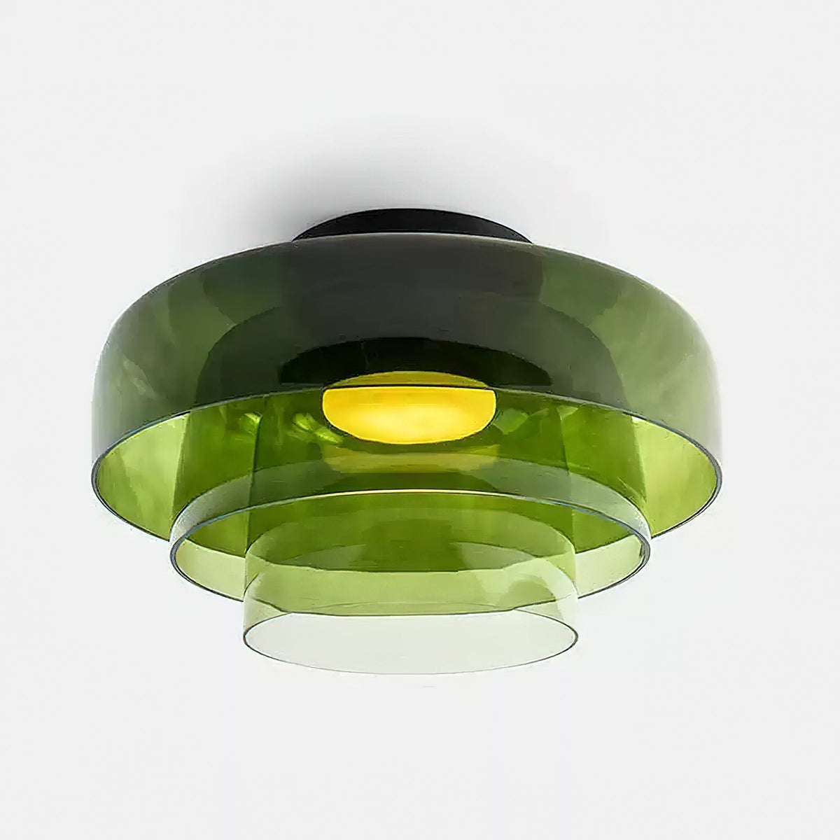 Multi-Tier Glass LED Overhead Light 13–16 Inch Green for Bedroom Living Room Hallway Contemporary Flush Mount Fixture 10W Dimmable