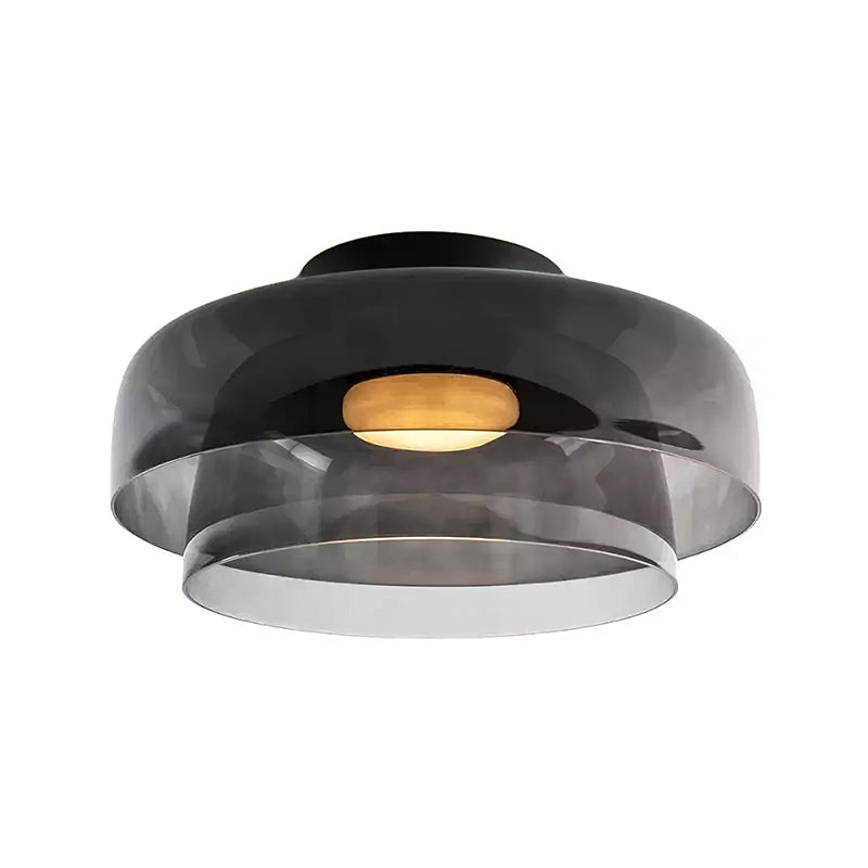 Multi-Tier Glass LED Overhead Light 13–16 Inch Green for Bedroom Living Room Hallway Contemporary Flush Mount Fixture 10W Dimmable