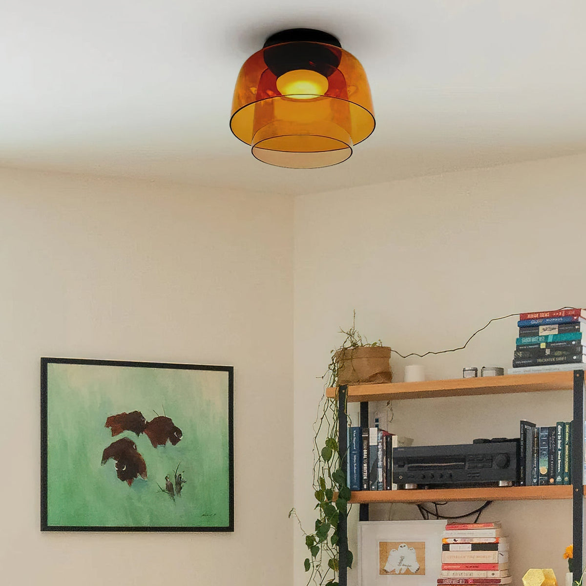 Multi-Tier Glass LED Overhead Light 13–16 Inch Green for Bedroom Living Room Hallway Contemporary Flush Mount Fixture 10W Dimmable