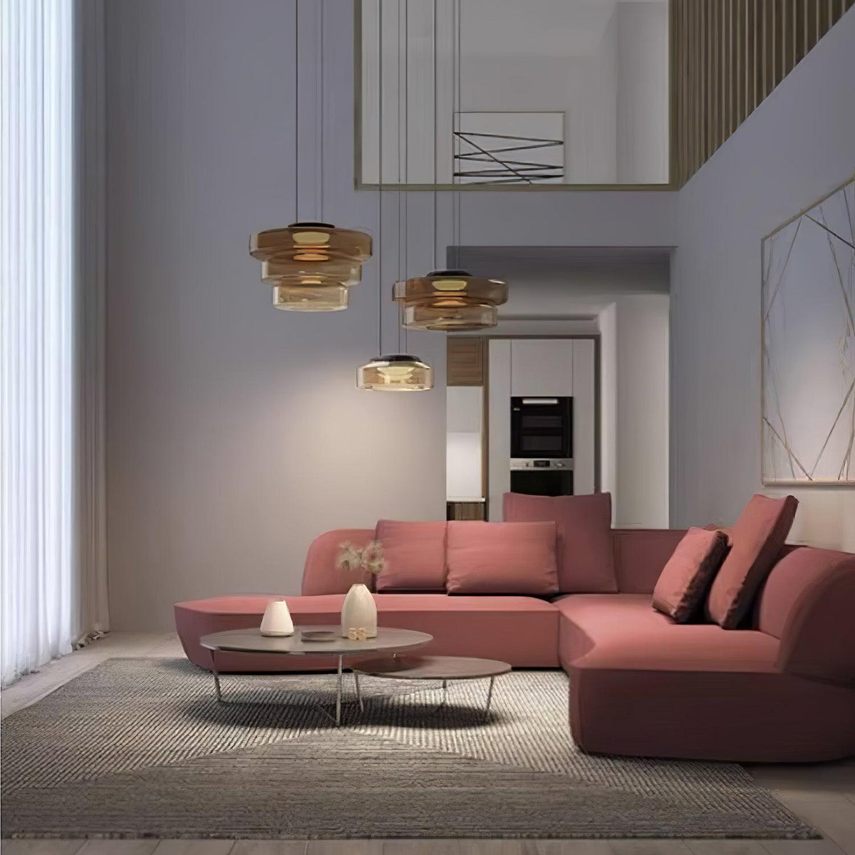 Tiered Glass Pendant Ceiling Fixture LED Multi-Level Hanging Light for Kitchen Island Dining Room Modern Layered Chandelier Adjustable Heigh