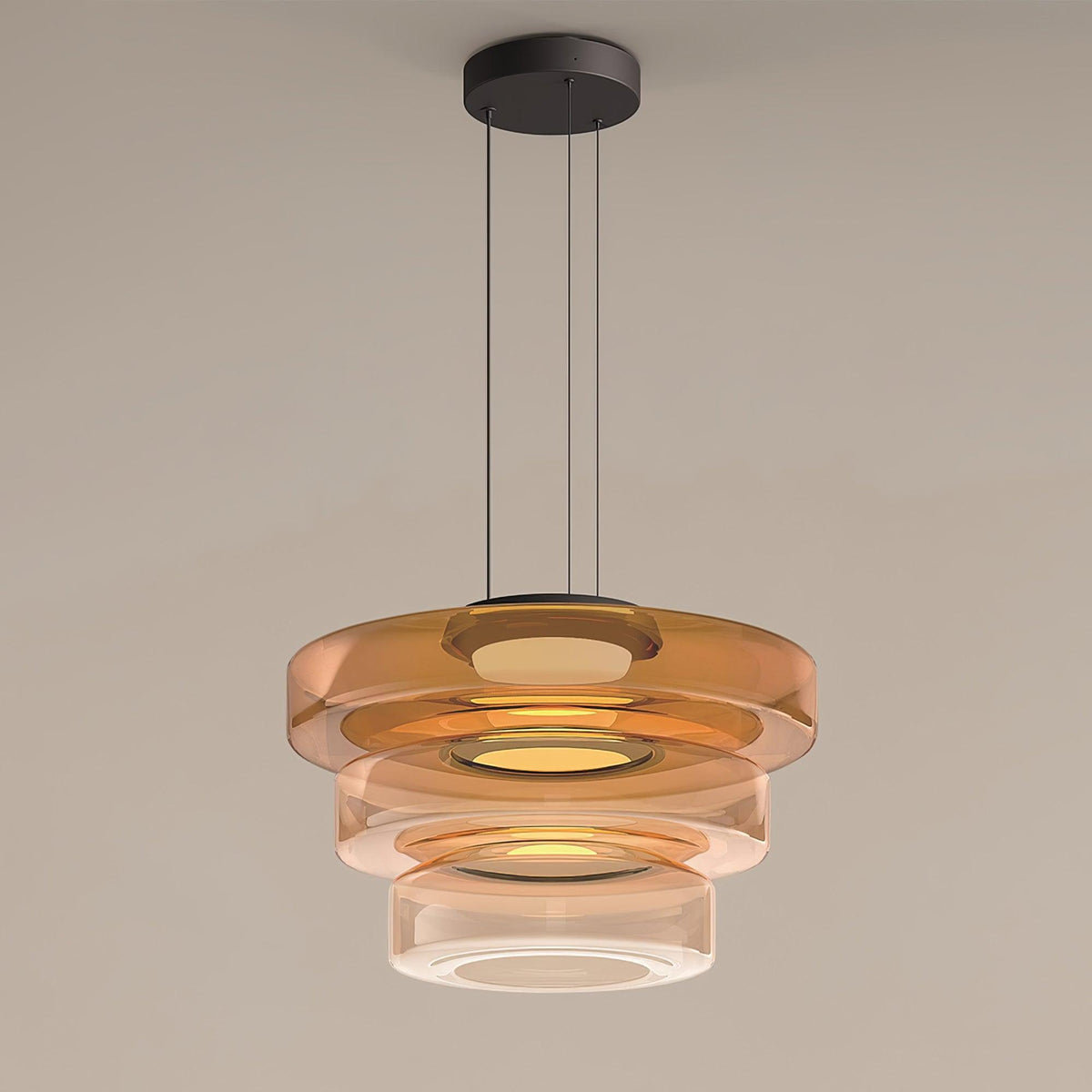 Tiered Glass Pendant Ceiling Fixture LED Multi-Level Hanging Light for Kitchen Island Dining Room Modern Layered Chandelier Adjustable Heigh