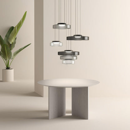 Tiered Glass Pendant Ceiling Fixture LED Multi-Level Hanging Light for Kitchen Island Dining Room Modern Layered Chandelier Adjustable Heigh