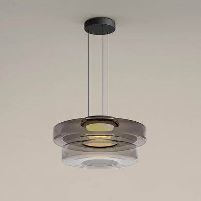 Tiered Glass Pendant Ceiling Fixture LED Multi-Level Hanging Light for Kitchen Island Dining Room Modern Layered Chandelier Adjustable Heigh