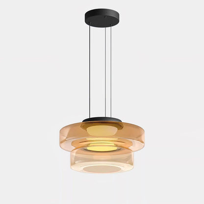 Tiered Glass Pendant Ceiling Fixture LED Multi-Level Hanging Light for Kitchen Island Dining Room Modern Layered Chandelier Adjustable Heigh