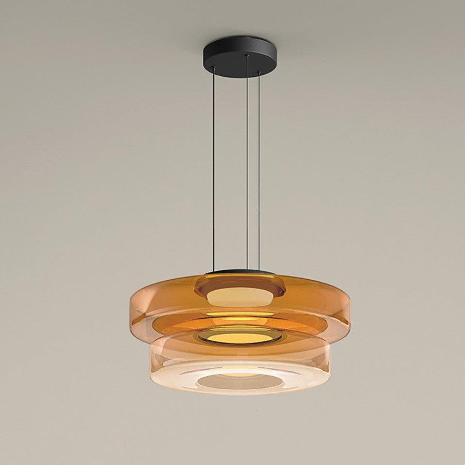 Tiered Glass Pendant Ceiling Fixture LED Multi-Level Hanging Light for Kitchen Island Dining Room Modern Layered Chandelier Adjustable Heigh