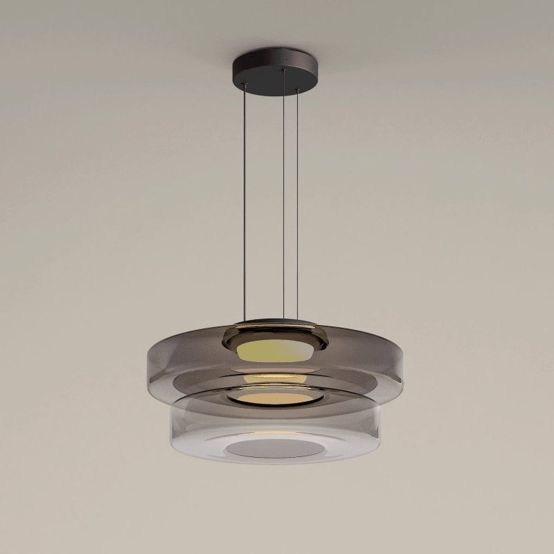 Tiered Glass Pendant Ceiling Fixture LED Multi-Level Hanging Light for Kitchen Island Dining Room Modern Layered Chandelier Adjustable Heigh