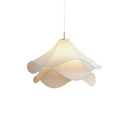 Layered Fabric Hanging Lamp 24 Inch Floral Ceiling Light for Dining Room Living Room Kitchen Modern Minimalist Adjustable Drop Fixture Neutr