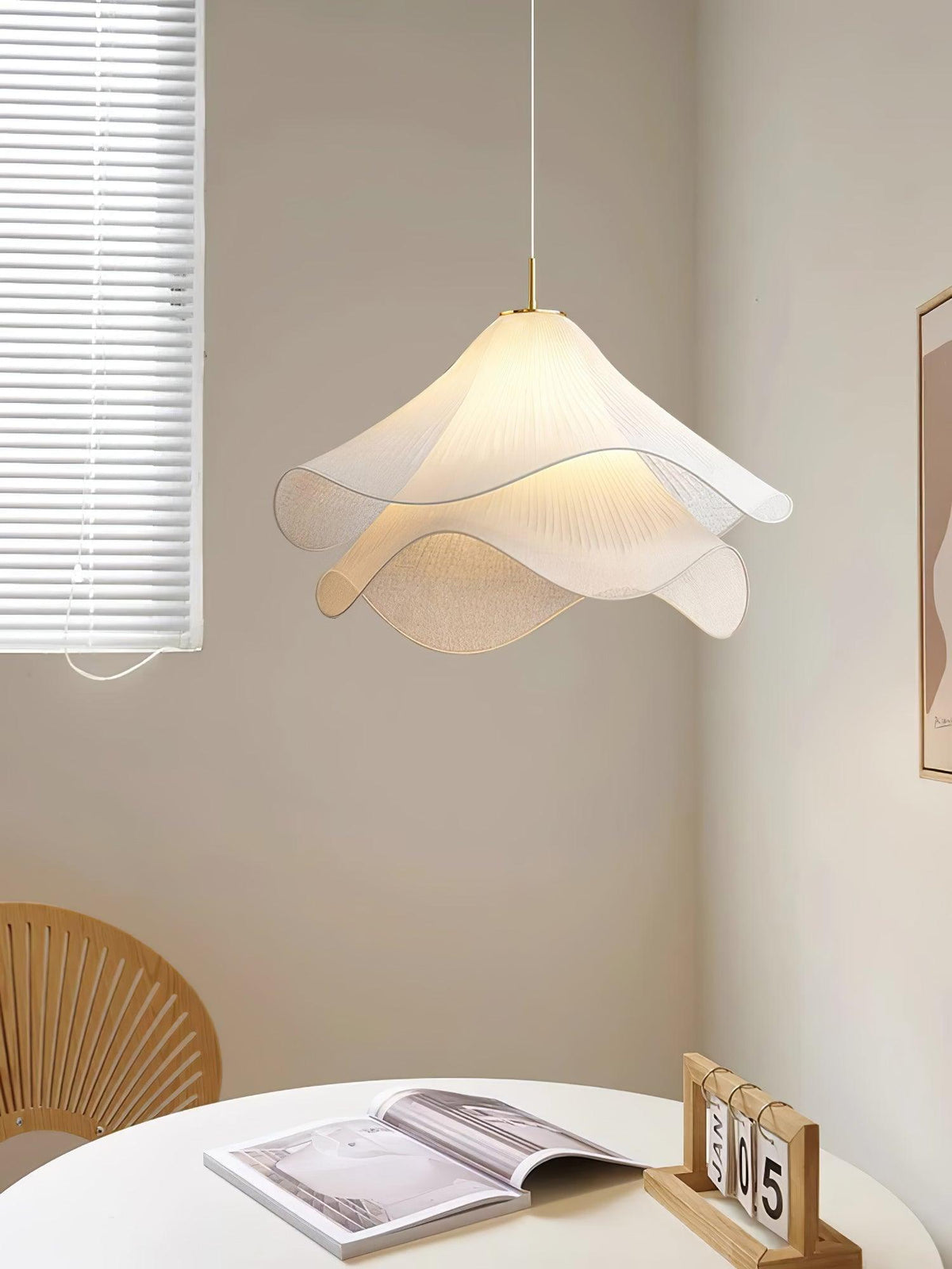 Layered Flower Petal Hanging Light Fixture White and Gold 24-Inch Diameter Adjustable Drop for Dining Room Kitchen Bedroom Above Table or Is