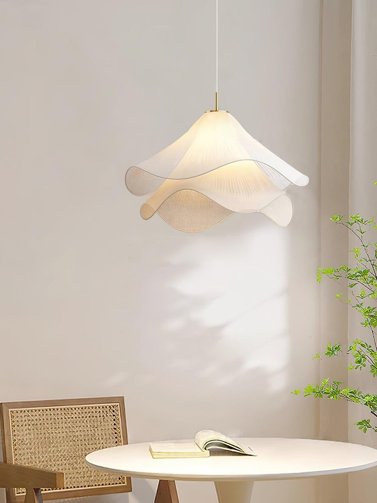 Layered Flower Petal Hanging Light Fixture White and Gold 24-Inch Diameter Adjustable Drop for Dining Room Kitchen Bedroom Above Table or Is