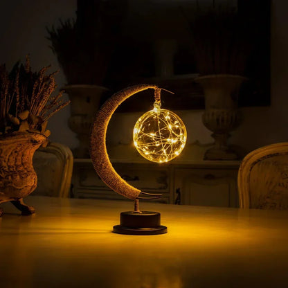 Glass Moon Table Lamp with Warm LED Glow – Battery Operated Crescent Accent Light for Bedroom, Living Room & Nightstand