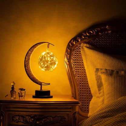 Glass Moon Table Lamp with Warm LED Glow – Battery Operated Crescent Accent Light for Bedroom, Living Room & Nightstand