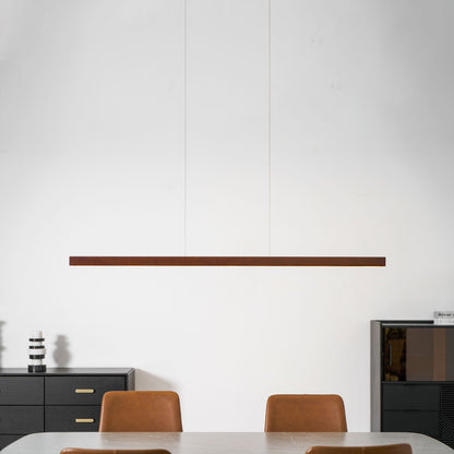 Linear Wooden Overhead Fixture Built-In LED Dining Room Kitchen Island Suspended Beam Natural Finish Adjustable Cables Contemporary Home Lig